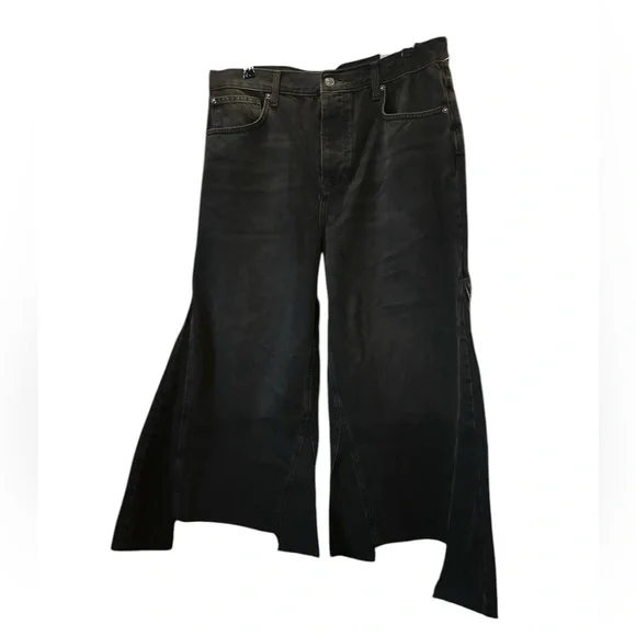 FREE PEOPLE WE THE FREE WOMENS RIPPLE WIDE LEG CROP DENIM 30 - Picture 10 of 16